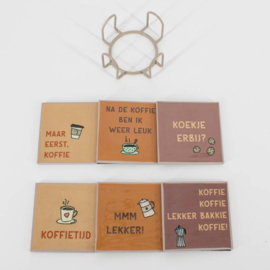 OZ3307 | Set van 6 onderzetters met rekje - koffie | HomeBound by KY
