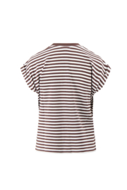  T-shirt met opgerolde mouw streep - off white/bruin | Zusss
