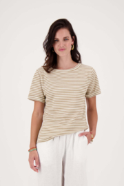 Boothals top van crochet stof - sahara/wit | Zusss