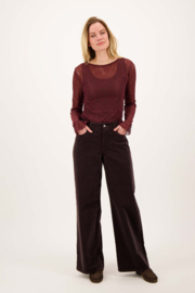 Kanten top met ruffle mouw - burgundy | Zusss