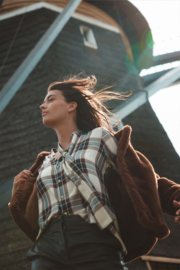 Ruit blouse met strik - kit/caramel | Zusss