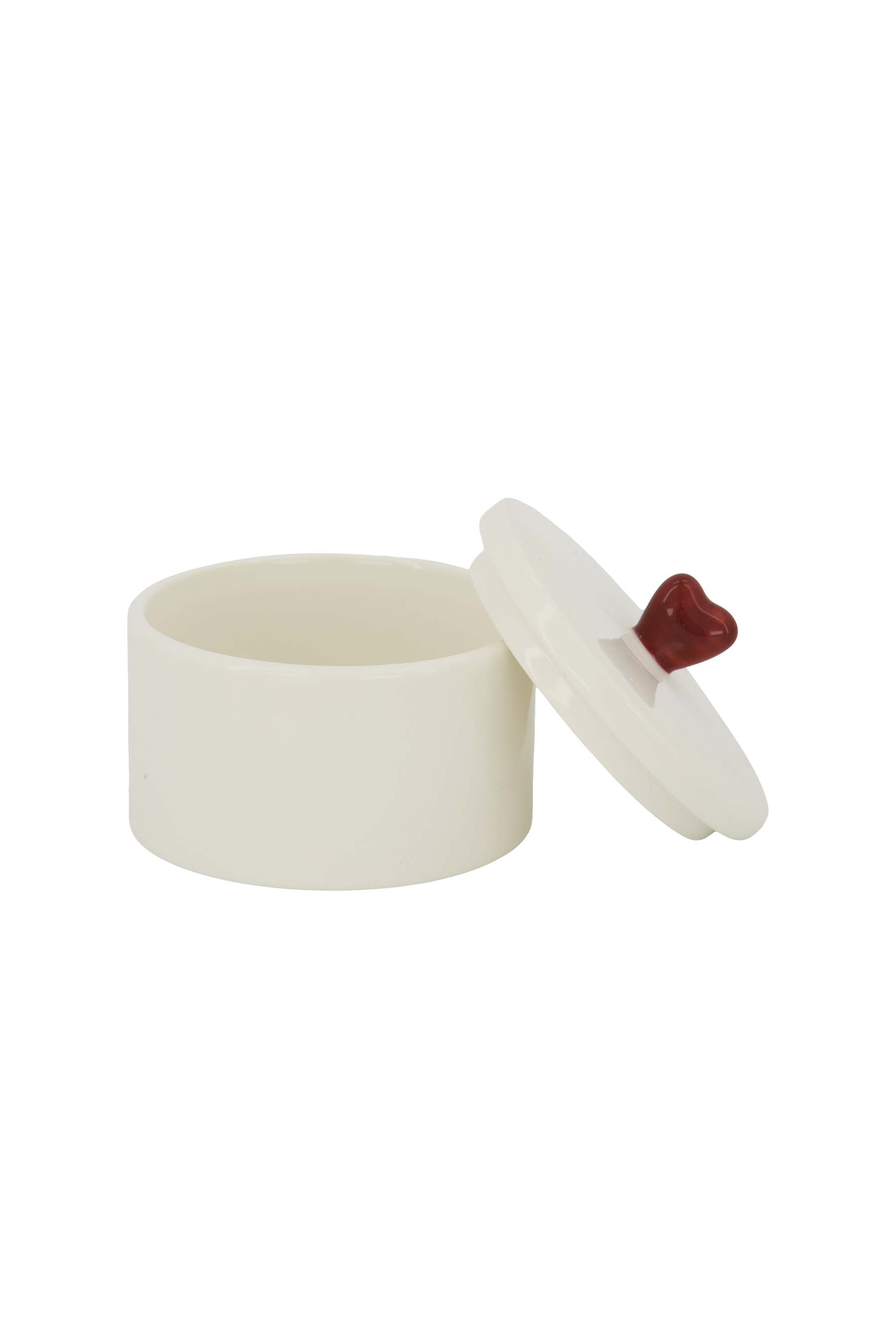 Bewaarpot keramiek hartje - wit/rood  | Zusss