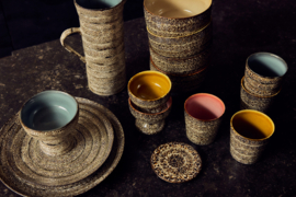KST0357 | 70s ceramics: coffee mugs, brew variation (set of 4) | HKliving - Medio oktober verwacht!