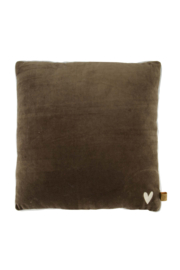 Kussen velvet met brede rand 45x45cm - zand/antracietgrijs | Zusss 