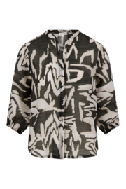 Blouse pofmouw met print - antraciet/beige | Zusss