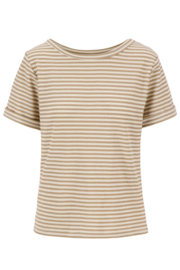 Boothals top van crochet stof - sahara/wit | Zusss