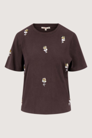 T-shirt met kralen en korte mouw - dark choco | Zusss