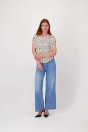  T-shirt met opgerolde mouw en stippenprint - off white/zwart | Zusss