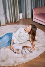 Pofmouw trui met lurex jacquard - Off white/goud | Zusss