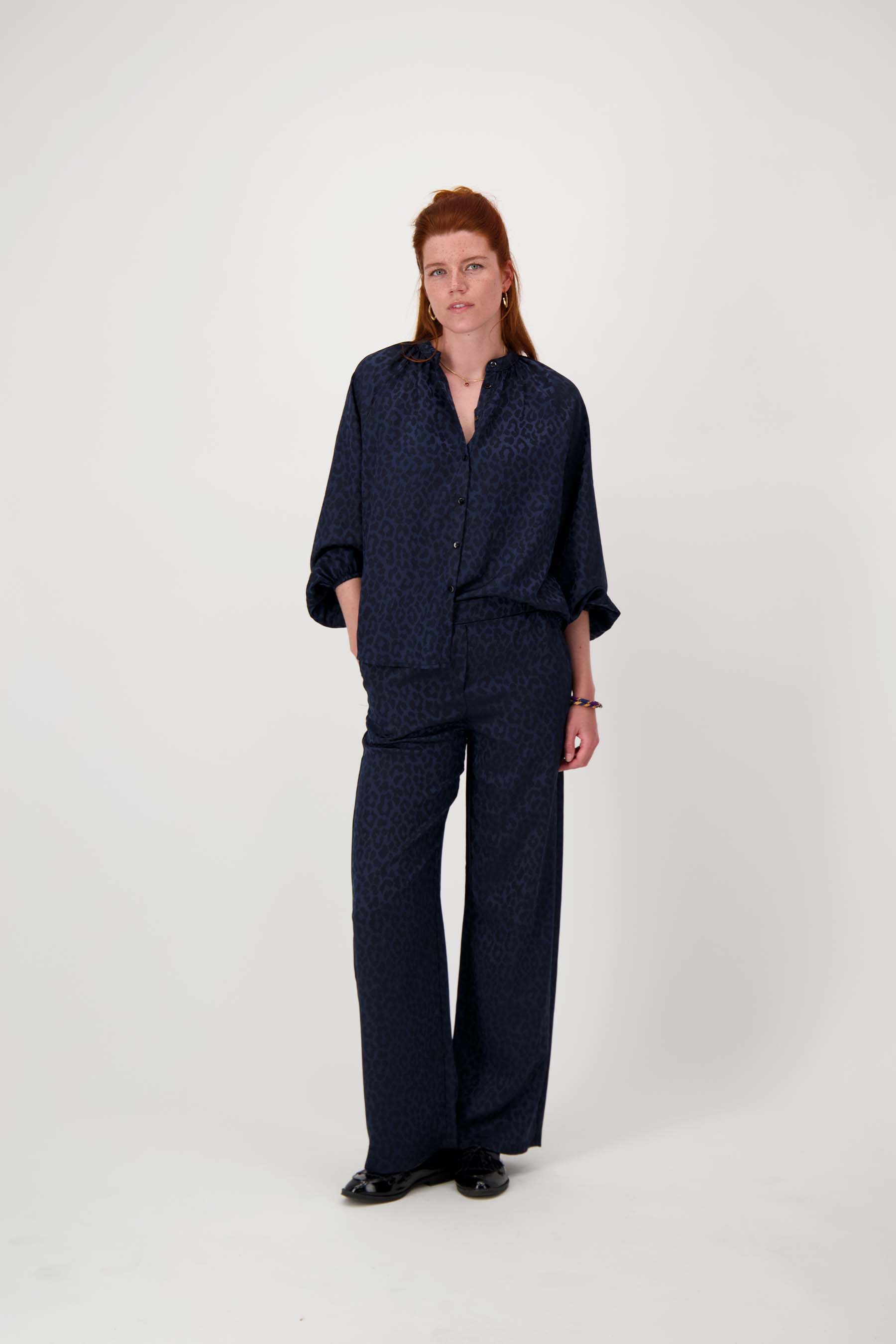 Satijnen jacquard broek - navy | Zusss
