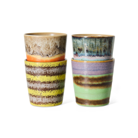 KST0240 | 70s ceramics: coffee mugs, funky (set of 4) | HKliving - Eind oktober verwacht!