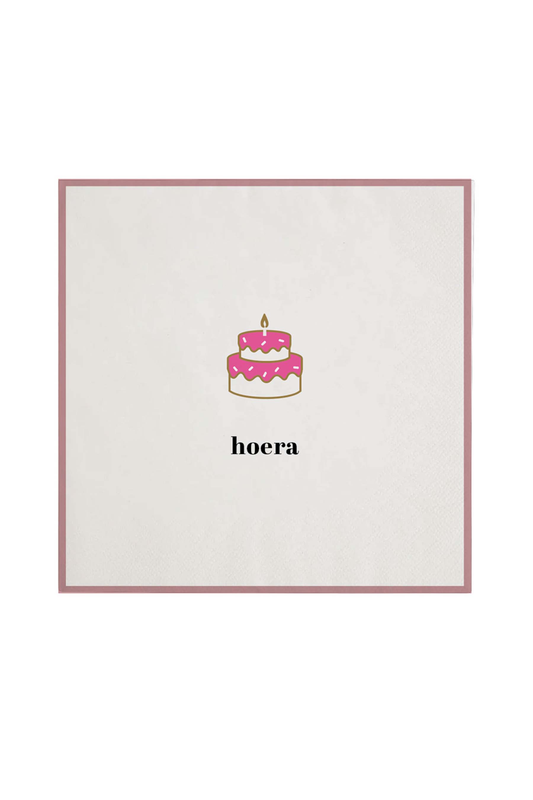 Servetten hoera taart 12,5x12,5cm - wit/roze | Zusss