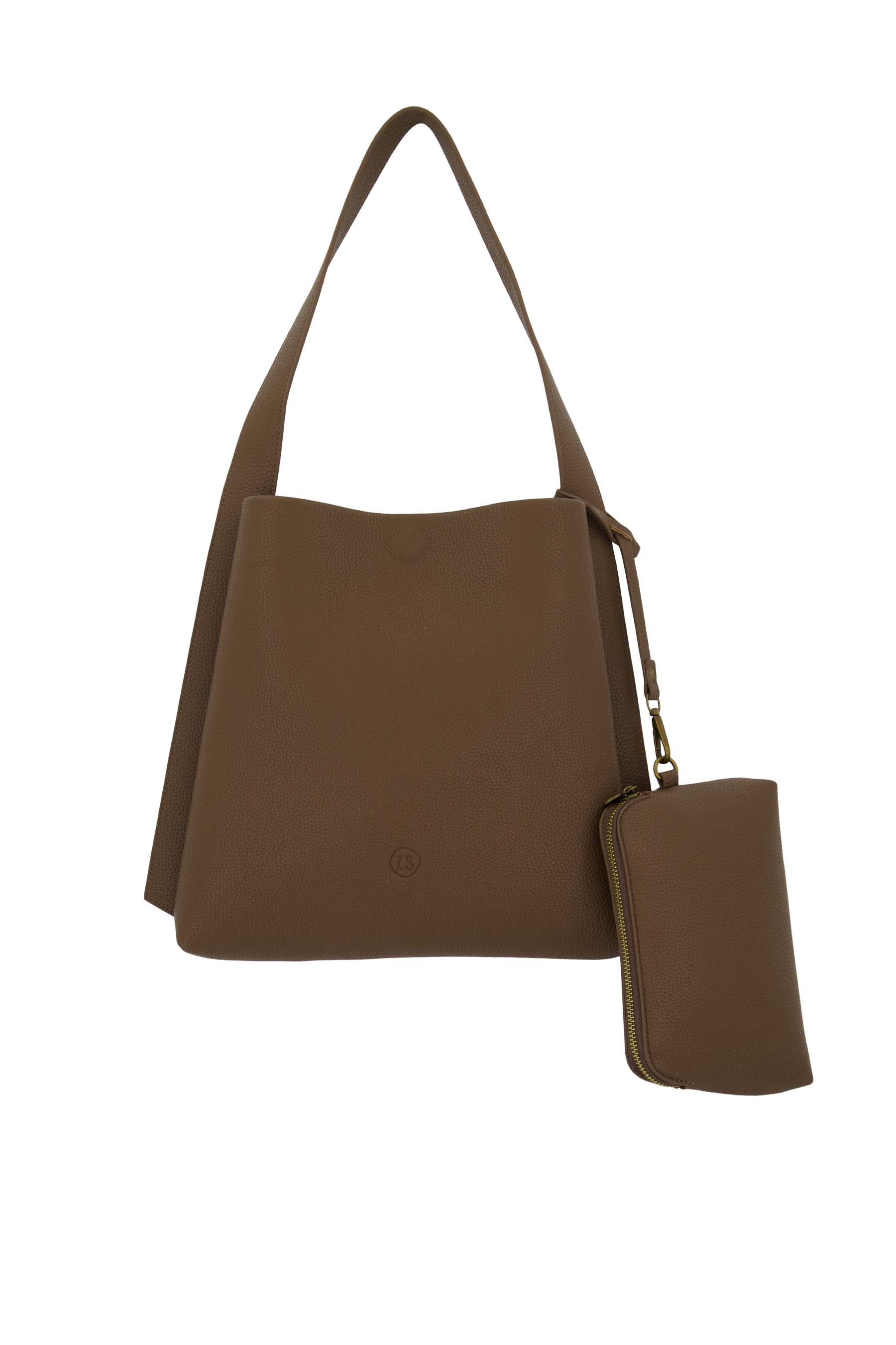 Schoudertas met strap detail + make up tasje - chocoladebruin | Zusss - Binnenkort verwacht!!