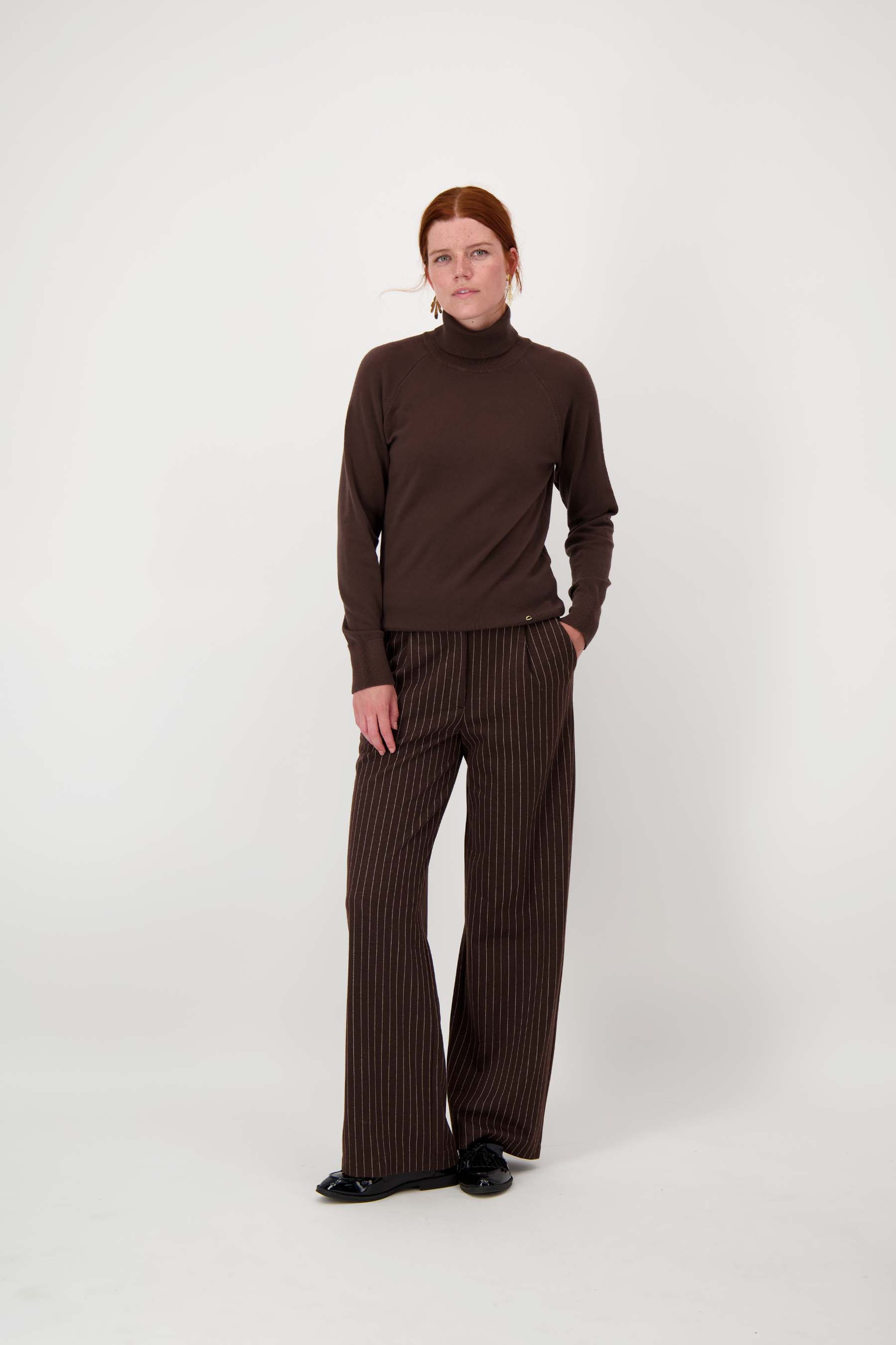 Krijtstreep broek - chocoladebruin | Zusss