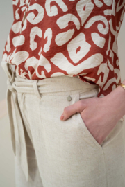 Rechte broek met ceintuur linnenlook - zand | Zusss 