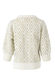 Pofmouw trui met lurex jacquard - Off white/goud | Zusss