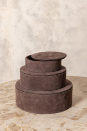 736590 | Saria suede storages boxes set of 3 - dark brown | PTMD