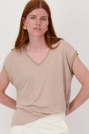 V-hals top met lurex boord - darker sand | Zusss 