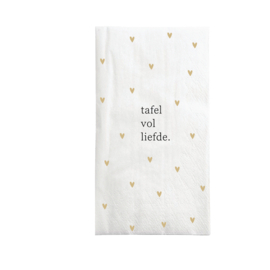 Servetten hartjes tafel vol liefde 11x20cm - wit/oker | Zusss