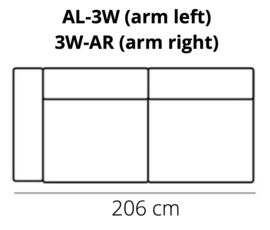 3 zits met 1 arm 206cm Stratos - Sterling - Silver - Sullivan | Het Anker