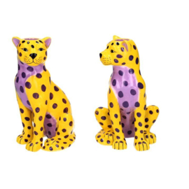 1206201010 | Candle holder leopard - yellow/purple - los assorti | Gift Company 