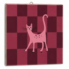 TE3231 | Tegeltje pink cat | HomeBound by KY