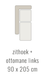 Zithoek + ottomane links - Tessa 90x205 cm | Sevn