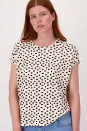  T-shirt met opgerolde mouw en stippenprint - off white/zwart | Zusss
