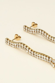 Lange oorhangers met dubbele strass - zilver | My Jewellery
