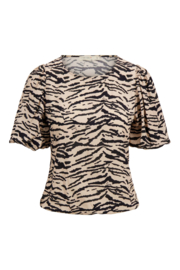 Ballonmouw top met print - zwart/kit | Zusss