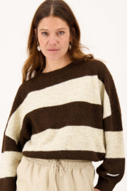 Trui met brede streep - dark choco/grey oyster | Zusss
