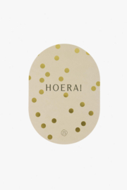 Wenskaart ovaal 'hoera' - creme/goud | Zusss 