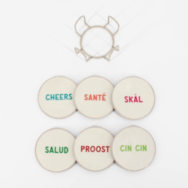 OZ3309 | Set van 6 onderzetters met rekje - proost | HomeBound by KY