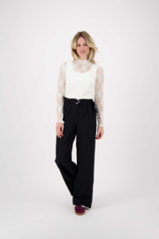Kanten top met col - Off white | Zusss