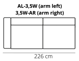 3,5 zits met 1 arm 226cm Stratos - Sterling - Silver - Sullivan | Het Anker