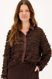 Feather blouse met lange mouw - donkerbruin | Zusss
