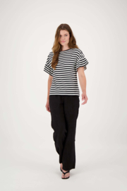 T-shirt met vlindermouw gestreept - off white/zwart | Zusss 