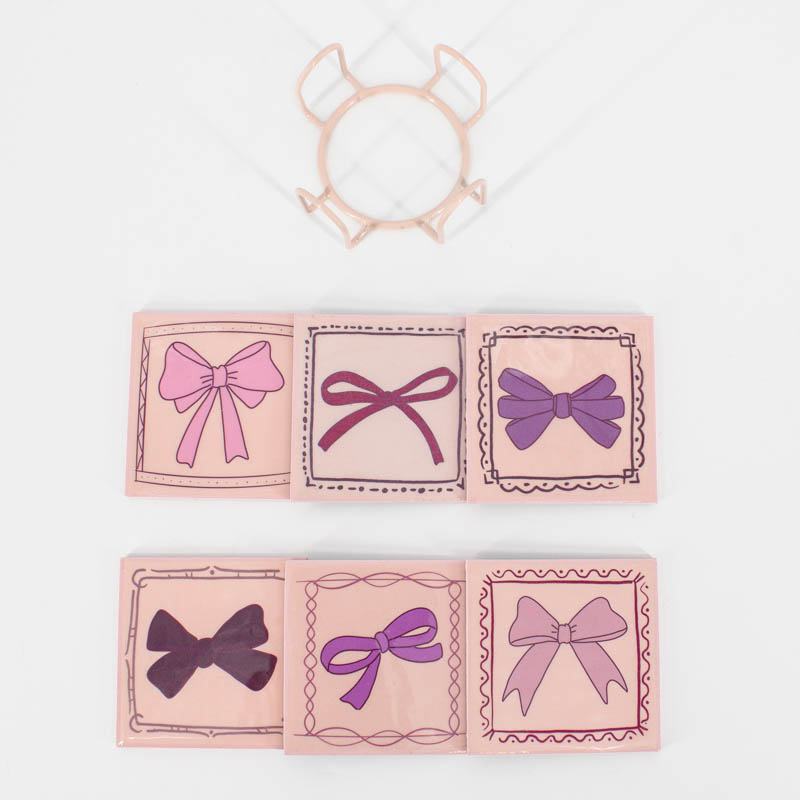 OZ3305 | Set van 6 onderzetters met rekje - bows | HomeBound by KY