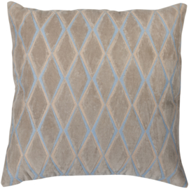 377565-NB | Laon kussens (set van 3) - velvet naturel/blauw | WOOOD