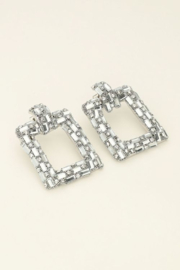 Oorhangers vierkant met steentjes - zilver | My Jewellery