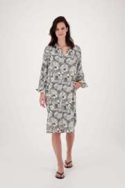 Doorknoop jurk met grafische print - off white/zwart | Zusss
