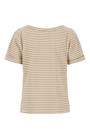 Boothals top van crochet stof - sahara/wit | Zusss