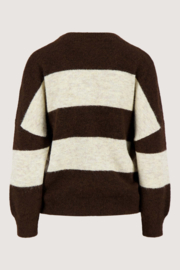 Trui met brede streep - dark choco/grey oyster | Zusss