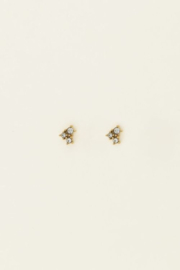 Studs met vierkante zilveren steentjes - goud/zilver | My Jewellery