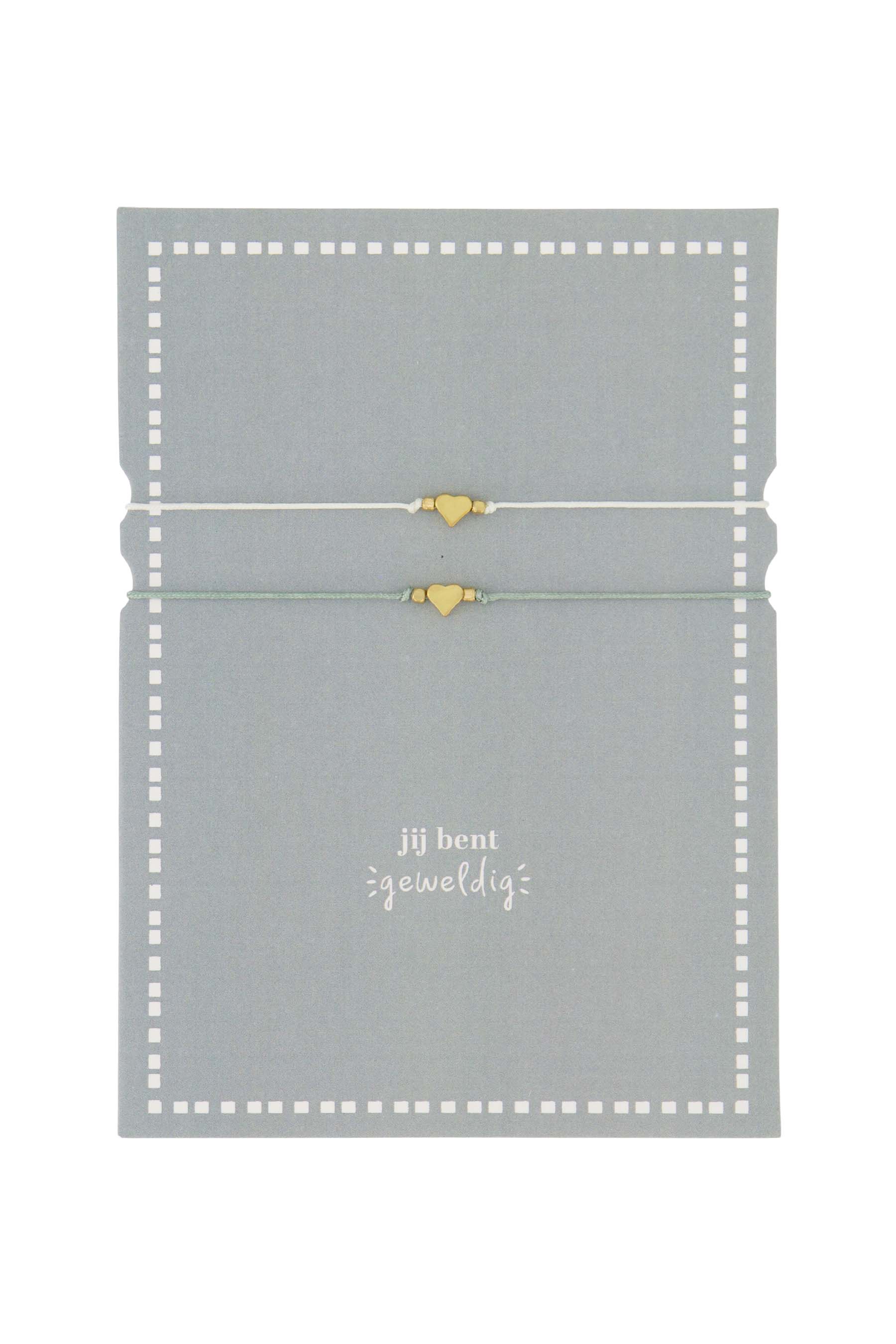 Kaart vriendschapsarmbandjes - wit/grijsblauw/goud | Zusss