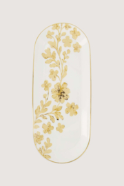 Serveerschaal ovaal bloempatroon - wit/goud | Zusss