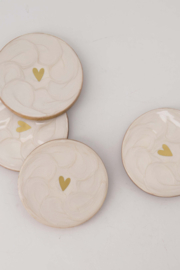 Set van 4 onderzetters parelmoer hartje - wit/goud | Zusss 