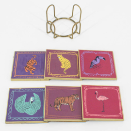 OZ3308 | Set van 6 onderzetters met rekje - animals | HomeBound by KY - Wordt verwacht!