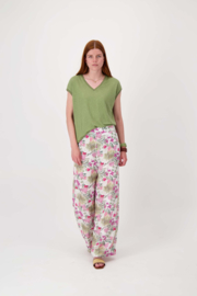  V-hals top met lurex boord - light mossgreen | Zusss 