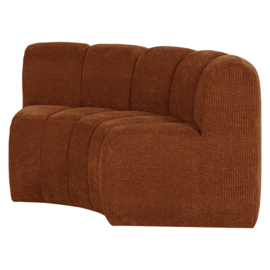 377902- R | Mojo eetbank half ronde hoek met rugleuning - rib roestbruin | WOOOD